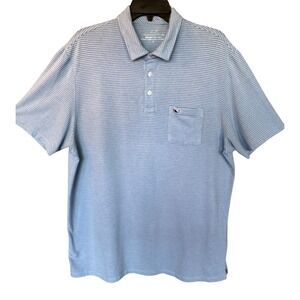 Vineyard Vines Edgartown Polo Mens Large Blue Striped Pima Cotton Stretch Shirt